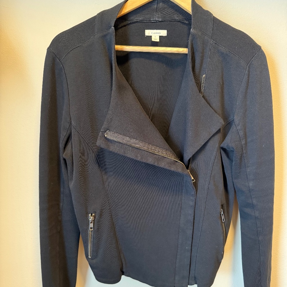 Caslon Moto Style Jacket, size Large, Black Sweater, Asymmetrical Zipper